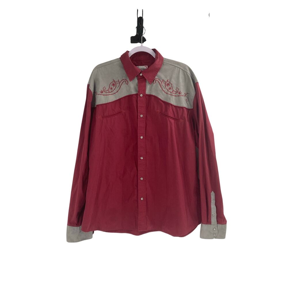 Ace Of Diamond Western Pearl Snap Shirt Mens 2XL Red Embroidered Rodeo Cowboy